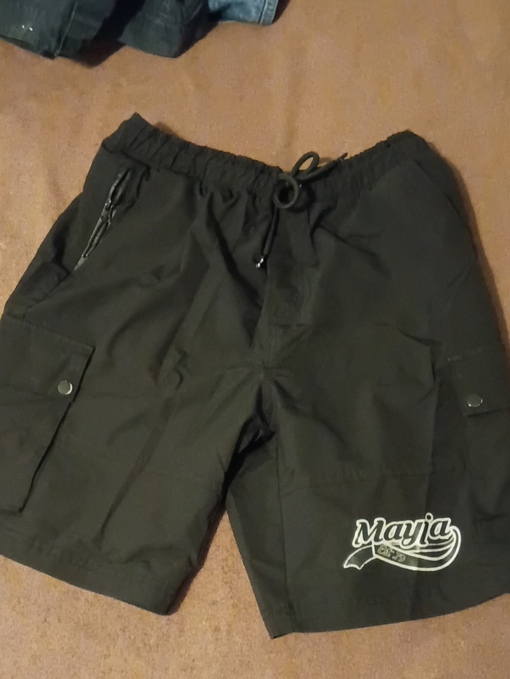 Essentials Black Cargo Shorts with Mayja Logo
